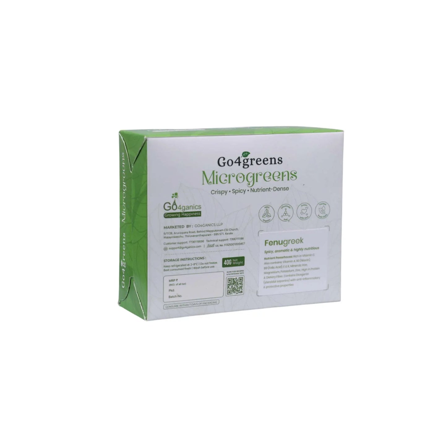 Fresh organic fenugreek microgreens from Go4ganics, vibrant green microgreens with delicate leaves, ideal for salads and garnishes.