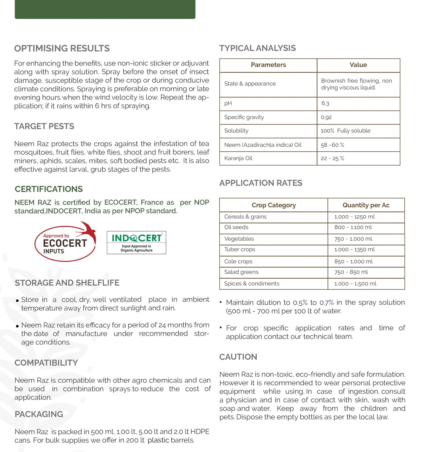 Organic Neem Raz insecticide spray by Go4ganics for plant pest control and protection against insects on garden plants.