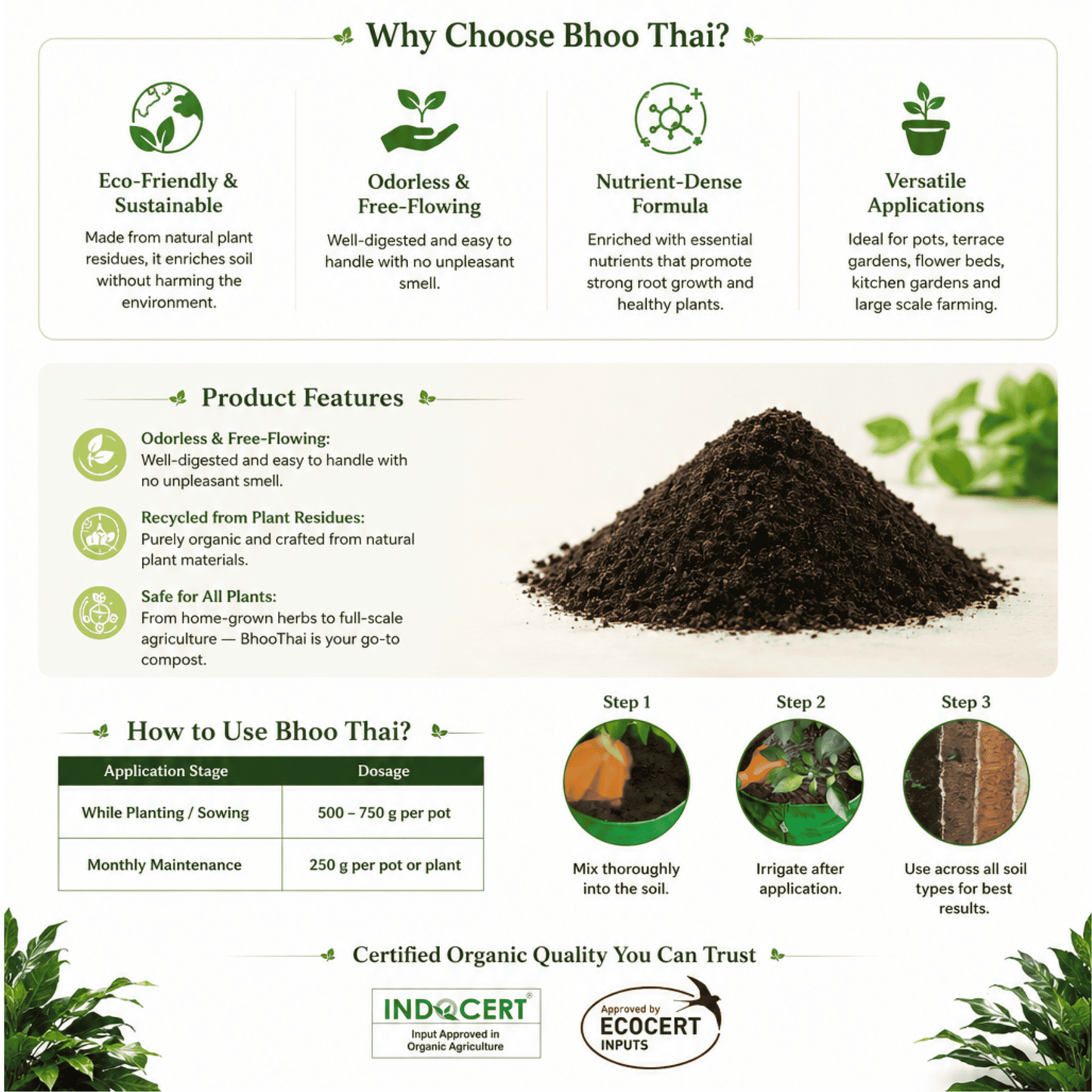 Organic compost bag from Go4ganics Bhoo Thai with natural, nutrient-rich soil in a biodegradable bag for healthy plant growth for home gardening