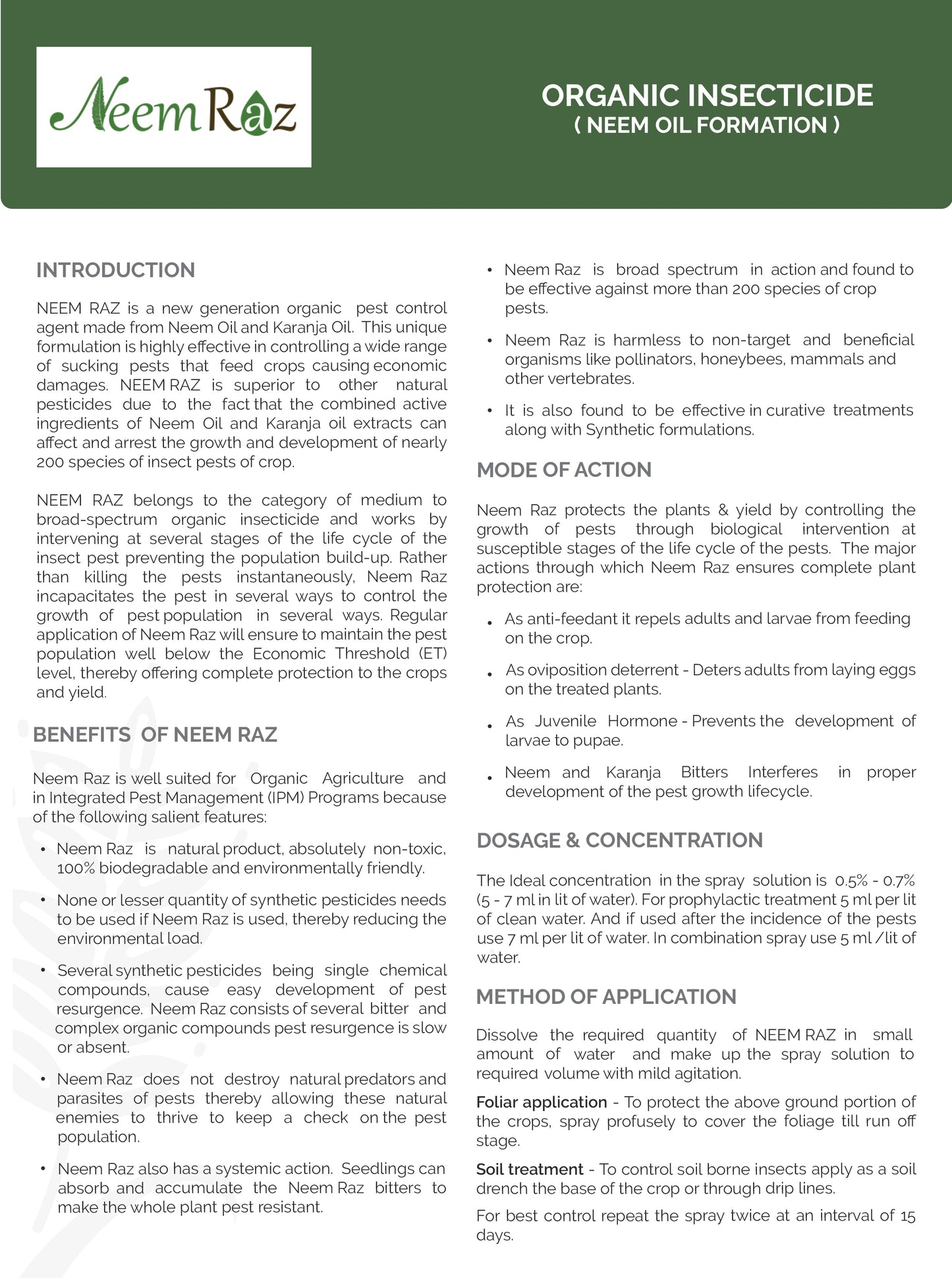 Neem Raz (Organic Insecticide)