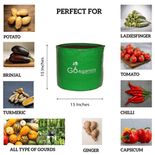 Set of 10 Go4ganics HDPE grow bags for vegetables, durable planting containers for gardening and plant growth.