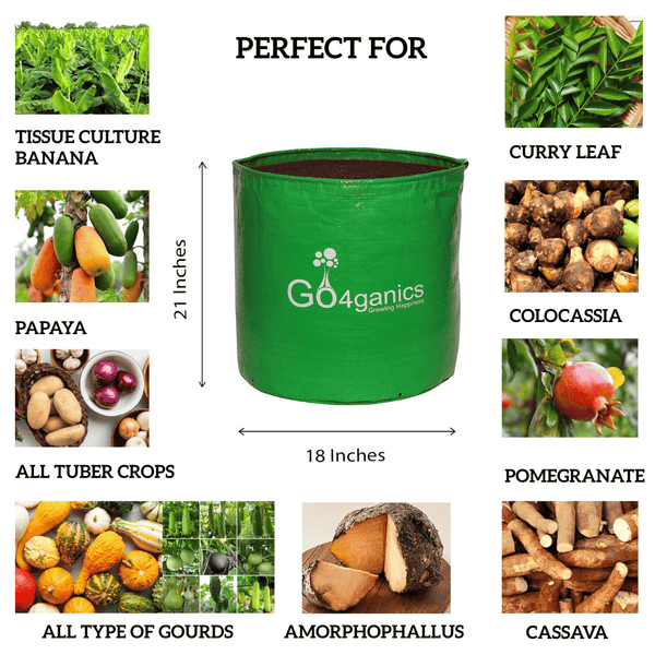Set of 10 HDPE grow bags for vegetables by Go4ganics, durable plastic containers for gardening and plant cultivation.