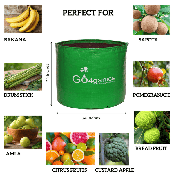 Set of 10 HDPE grow bags for vegetables by Go4ganics, durable gardening containers for healthy plant growth.