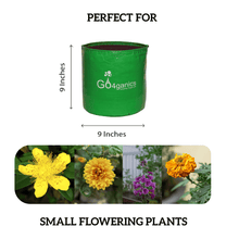Set of 10 HDPE grow bags for vegetables by Go4ganics, 9x9 inches, durable planting containers for gardening.