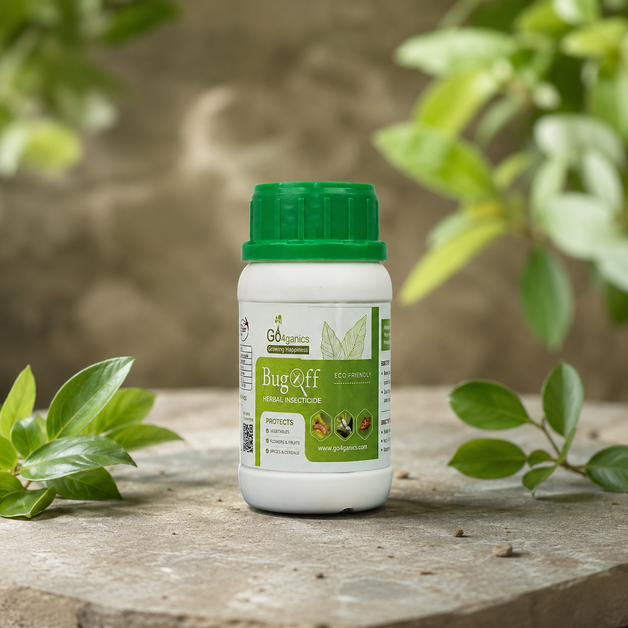 Go4ganics BugOff herbal insecticide spray for plant protection, natural pest control for garden plants.