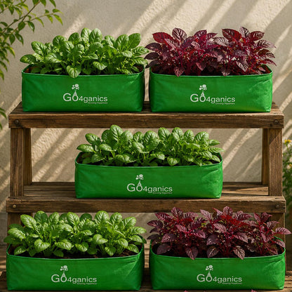 HDPE rectangular grow bags for plants by Go4ganics, in various sizes, designed for gardening and plant cultivation.