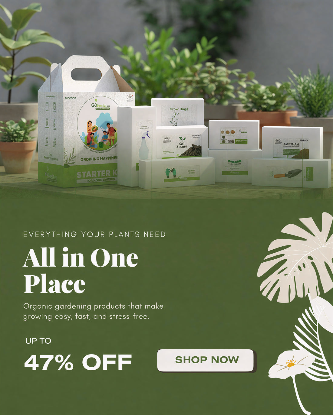 Go4ganics starter kits home garden kit with seeds and fertilizer