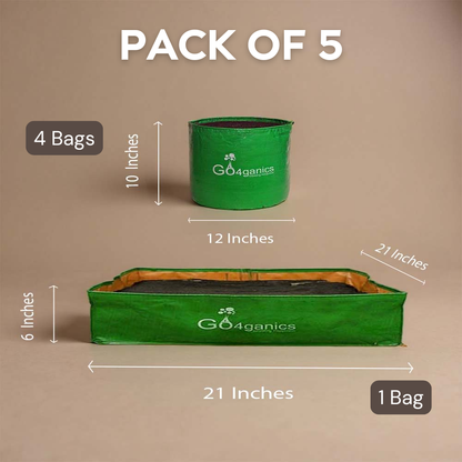 Mix Size Grow Bags for Balcony & Terrace Gardening (Pack of 5) Option 1