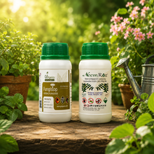  bottles of plant protection products with green