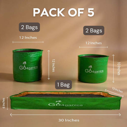 XL Vegetable HDPE Bags for Terrace & Balcony Gardening (Pack of 5) Option 2