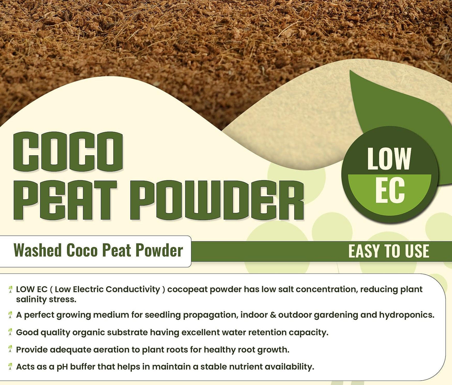 Go4ganics premium low EC cocopeat powder for gardening, showing fine, moist coco growing media for healthy plant growth.